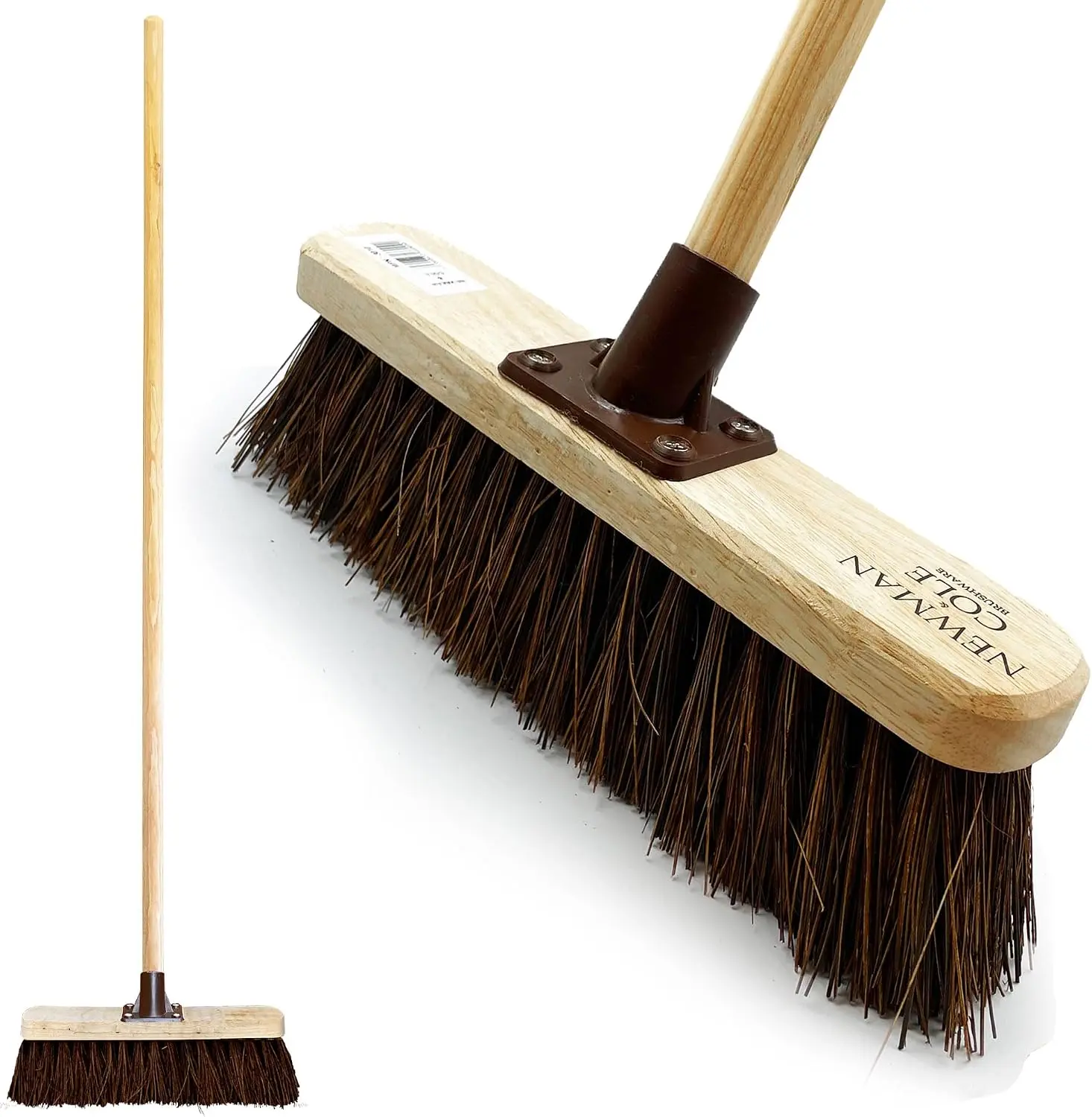12 Yard Brush Heavy Duty Outdoor Garden Broom Outdoor with Durable Support Bracket with 120 cm Wooden Handle Hard Bristle Broom Sweeping Brush with Natural Stiff Bassine Bristles-FJY