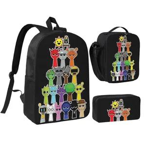 3pcs Sprunki Backpack Set for Girls & Boys Sprunki plush Laptop School Bag with Insulated Lunch Bag & Pencil Pouch Popular Sprunki toys Daypack for Teens, Students & Office Workers