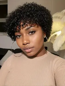 Human Hair Wig Women's Short Curly Wave Afro Kinky Curly Hair Wig , Y2K Style Daily Casual Party Halloween Wig Curly Wigs , 150% Density , 8 Inch Full Machine Made Wig