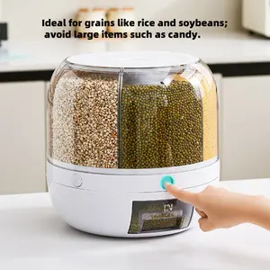 UFORU 6-Grid Rotating Grain Storage Container Dispenser, 360° Rice & Small Grain Organizer, One-Click Output Food Dispenser for Rice, Beans & Small Grains Only, Check Dimensions Before Purchase