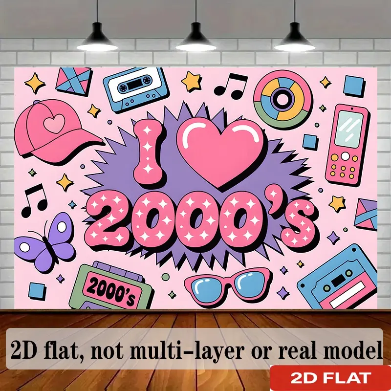 2D Flat Banner, 1pc Retro 2000S Party Banner - Wall Hanging with 2000-2009 Decade, Multicolor Polyester Background Decor Suitable for Room, Party Supplies, Themed Events