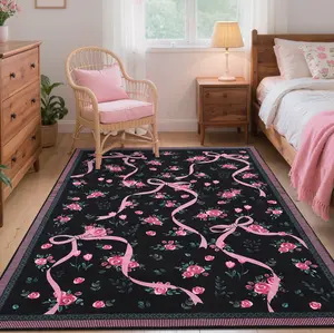 Washable Plant Floral Carpet Low Pile Foldable Interior Decoration Rug Anti-fouling and Non-slip for Bedroom Dining Room and Office