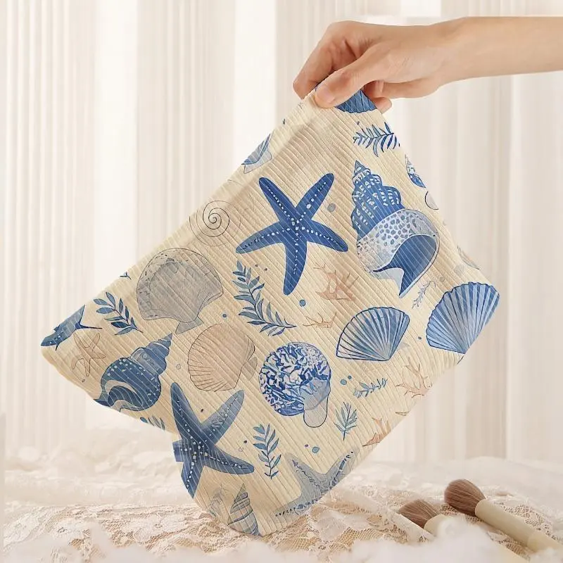 Shell Starfish Printed Cosmetic Bag - Lightweight Zipper Lined Storage Bag, Unisex, for toiletries and accessories