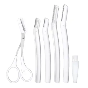 Professional Eyebrow Grooming Kit for Women Stainless Steel 4 Trimming Knives Scissors Trimmer Brush Portable Travel Cosmetic Storage Pouch Eyebrow Trimmer Makeup Tool Set gingham brush