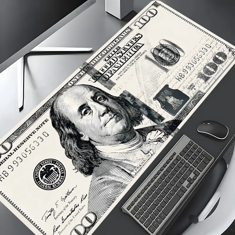 Vintage 100 Dollar Bill Large Gaming Mouse Pad, Washable Rubber Extended Computer Desk Mat with Non-Slip Base, Girly Aesthetic Home Office Decor, Aesthetic Desk Accessories, Mouse Pads for Desk, Gaming Desk Accessory, Christian Gifts for Women
