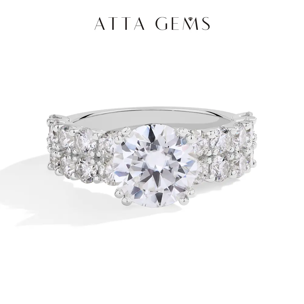 Women's Brilliant Cut Moissanite Engagement Ring, 3CT Cluster Diamond Simulant, Fine Bridal Jewelry for Wedding Anniversary, Artificial Gemstone Ring, Bridal Rings