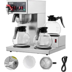 Spring new arrivals 12 Cups Commercial Drip Coffee Maker, Coffee Maker Machine with 3 Glass Carafes and 3 Warmer Plates, Stainless Steel Pour Over Coffee Brewer with Auto Water Intake, for Restaurant Office Cafe