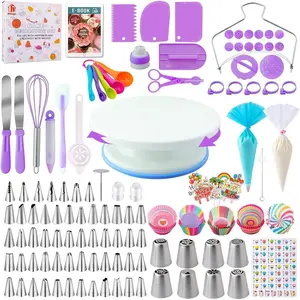 356pcs Baking Cake Decorating Accessories Kit Heavy Duty Turntable Icing Tips Piping Bag Fondant Molds Cupcake Liners Couplers Dishwasher Safe For Home Bakery Professionals