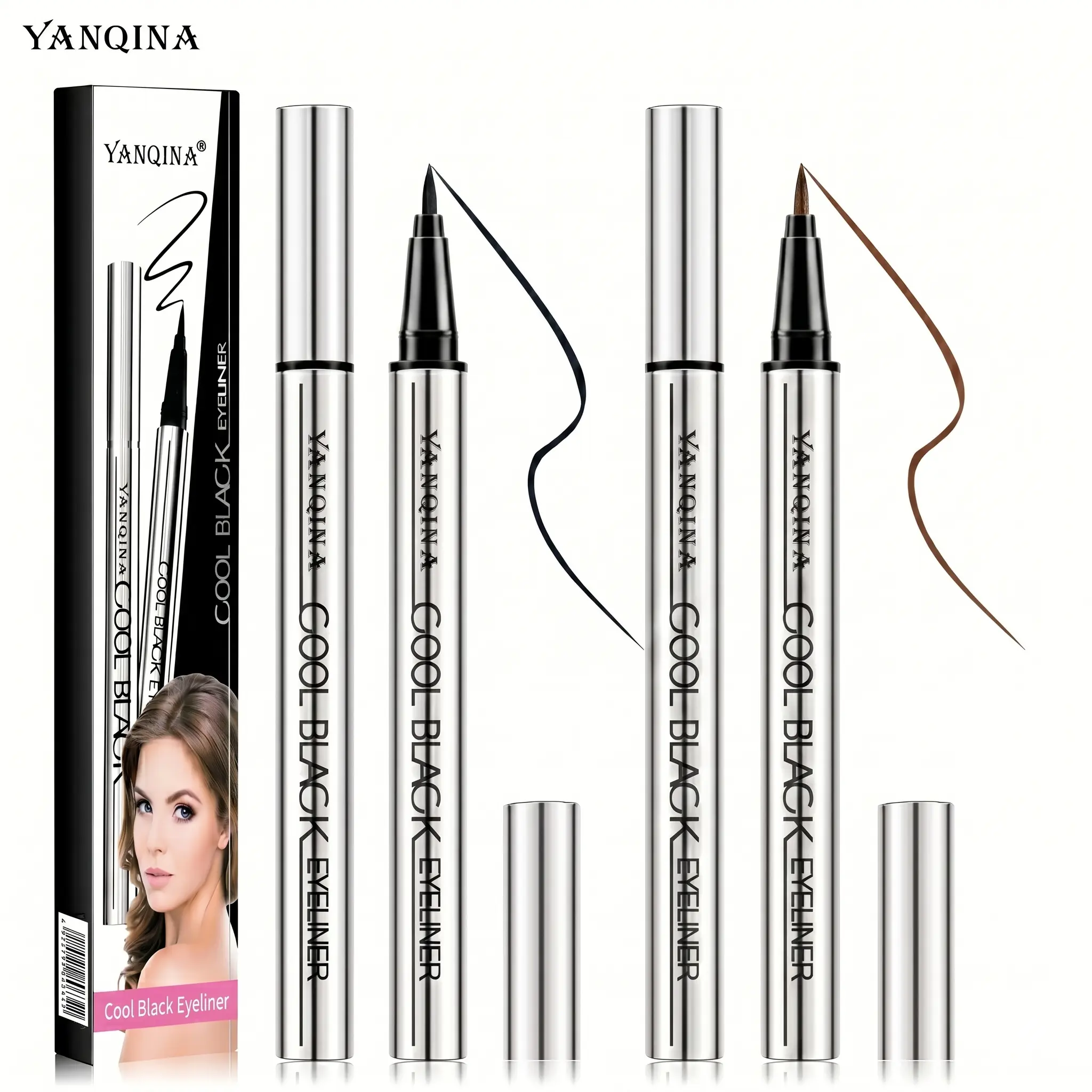2-Pack Gel Eyeliner Pencil Set, Black & Brown - Creamy Smudge Proof & Long Lasting Cosmetic, Cruelty-Free Formula for Adults, Powder, Lightweight