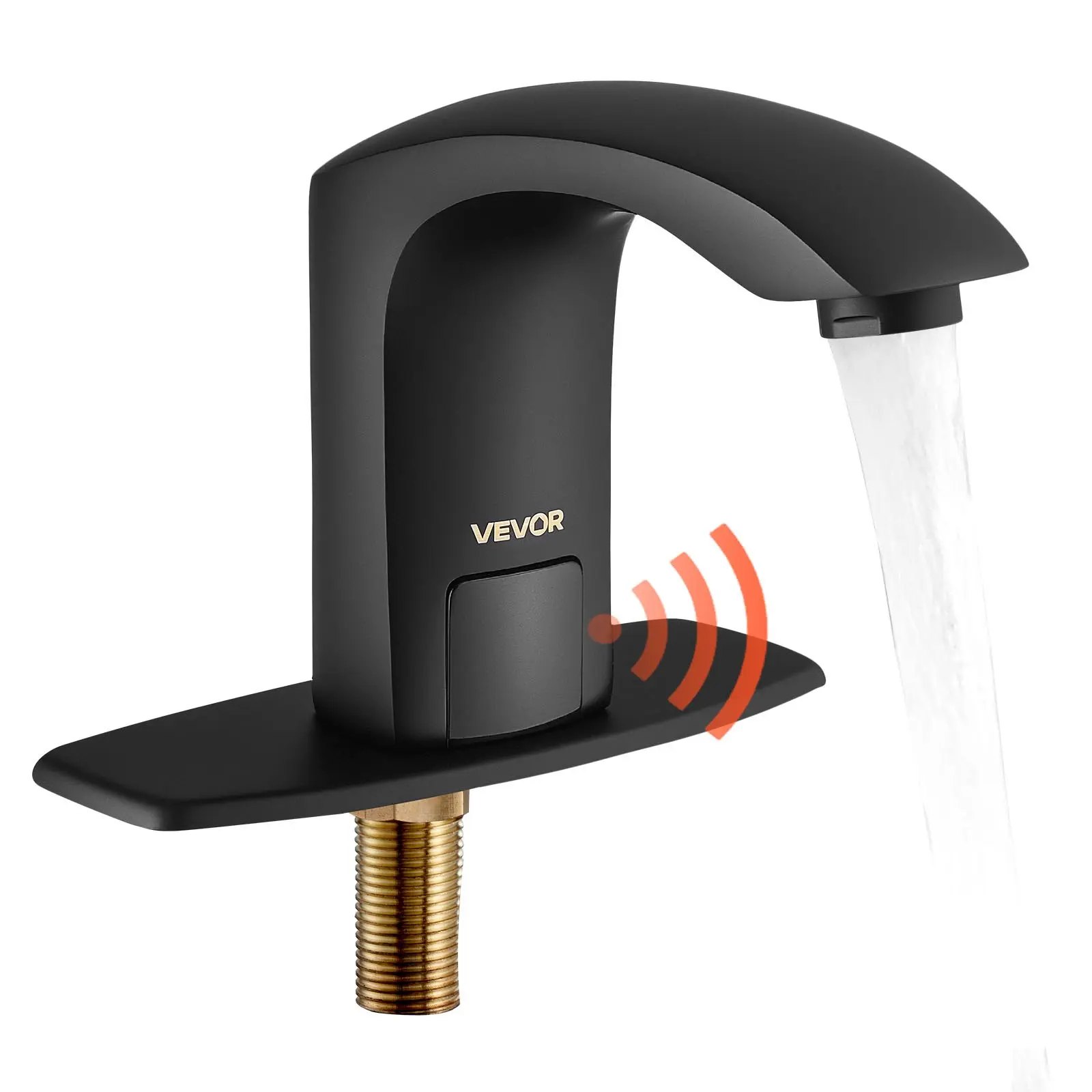 VEVOR Sensor Touchless Bathroom Sink Faucet, Sleek Wall-Mounted Automatic Motion Sensor Faucet with Hole Cover Plate, Battery Operated, Adjustable Temperature, Honeycomb Aerator for 9/16 in Pipe, Matte Black for Hotels Commercial Lavatories