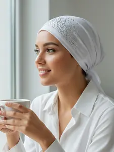 Pure Color Rhinestone Headscarf, Elastic Polyester Fabric, Women's Diamond Embroidered Head Wrap, Chemotherapy Cap, Sports Casual Wear