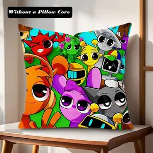 S-Sprunki M-Mod cartoon cute Vibrant Digital Print Plush Sofa Pillow Cover, Soft Breathable Cushion Case with Hidden Zipper, Machine Washable Summer Cool Throw Pillow, Colorful Home Decor for Living Room Bedroom Gift
