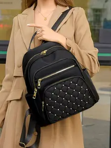 Studded Nylon Women's Shoulder Bag, Lightweight Multi-Pocket Student Backpack, Casual Commuter Small Bag, Stylish & Functional Design