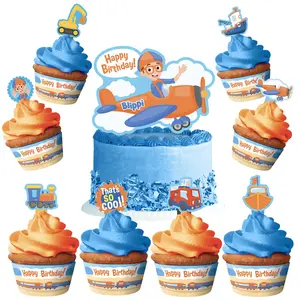 Blippi Birthday Cake Topper & Blippi Cupcake Toppers Kit Vehicle