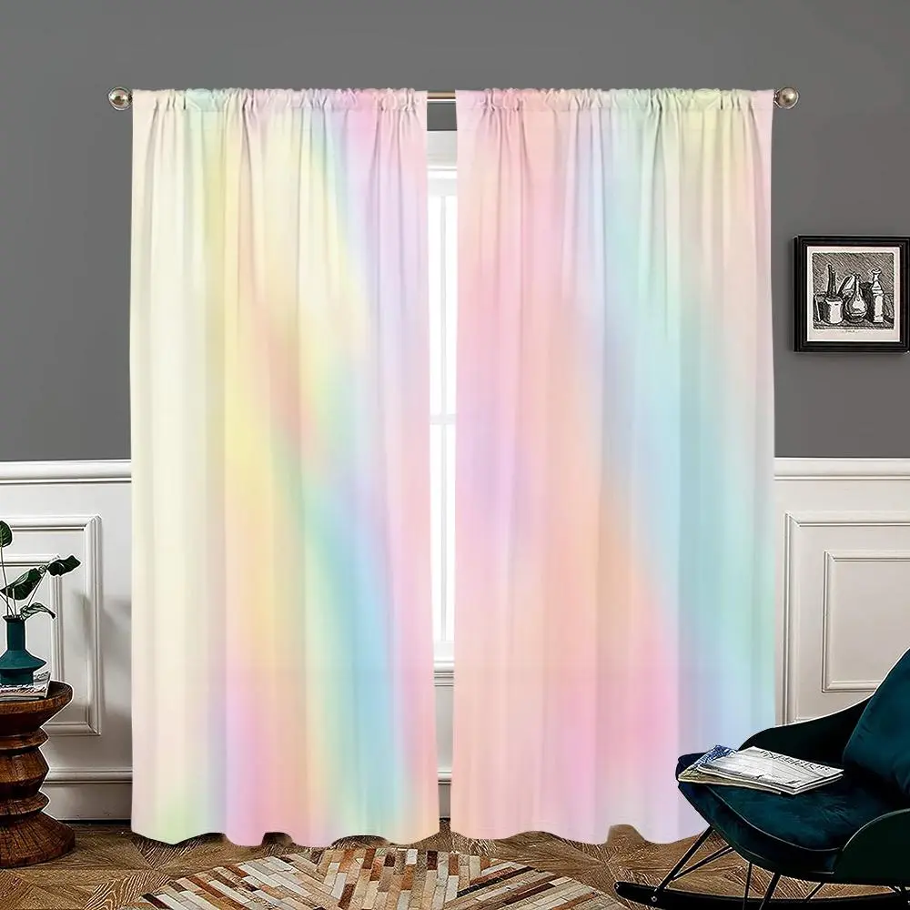 Rainbow Pattern Door Window Curtain, 2 Counts Elegant Art Printing Curtain, Home Decoration Curtain, Home Decorative Ready Made Curtains for Bedroom, Living Room, Kitchen, Bathroom, Study, Window Drapes