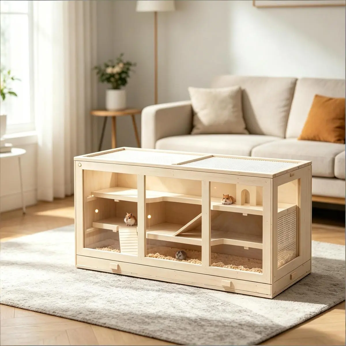 [Bellemave] Indoor Wooden Hamster Cage, 3-Tier Small Animal Habitat for Guinea Pigs, Rats & Gerbils