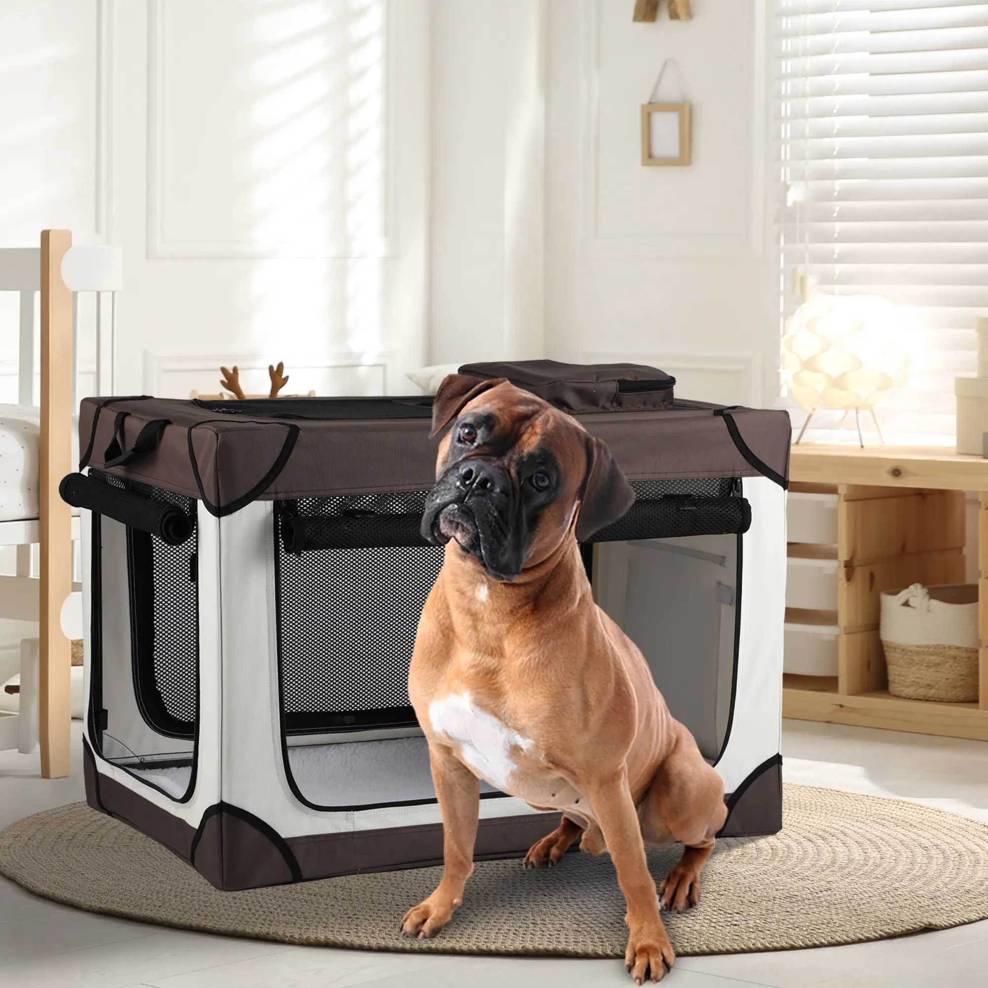 Yitahome Collapsible Dog Crate, 42 Inch Portable Travel Dog Crate, 4-Door Folding Soft Dog Kennel with Breathable Mesh Windows & Soft Mat，Indoor & Out