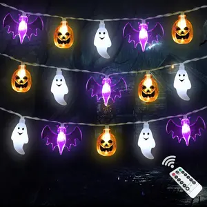 Halloween Lighting Decoration, 16 Feet 30 LED 3D Pumpkin Bat Ghost Battery-Powered String Lights with Timer - 8 Light Modes Suitable for Home Porch Indoor Outdoor Party Decoration Fairy Lights