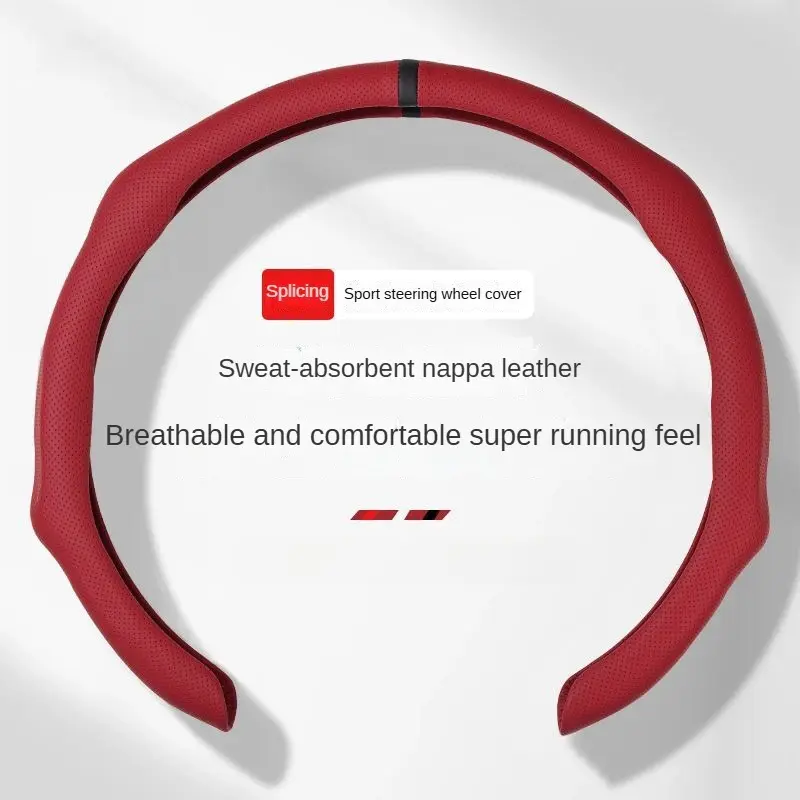 Premium Quality White Nappa Leather 5D Steering Wheel Cover - Universal Fit, Fits 99% of All US Cars, Centering Mark, Quick Install, Anti-Slip Grip, Breathable, Ultra-Thin, All Season, GMC Car Interior Decor Accessory, Enhances Driving Experience, Steerin