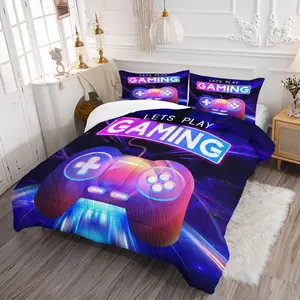 Neon Gaming Controller Comforter Set,Includes 1 Comforter & 1-2 Pillowcases,Gamer Bedding Set with 3D Cyberpunk Print,Vibrant Neon Color Game Style Bedding Set,Soft Comfortable for Boys Teens Bedroom Gaming Room Dorm Decor, Complete Set