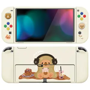 PlayVital ZealProtect Soft Protective Case for Nintendo Switch OLED, Flexible Protector Joycon Grip Cover for Nintendo Switch OLED with Thumb Grips & ABXY Direction Button Cap - Cozy Gamer Bear