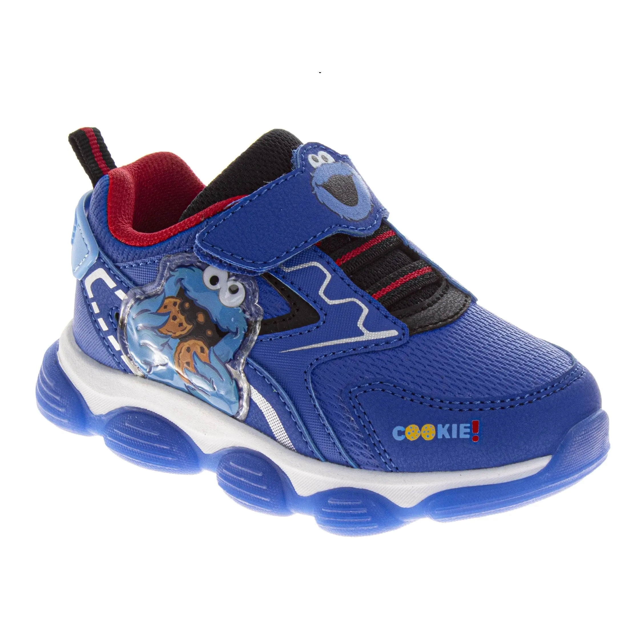 Josmo Boys' Official Sesame Street Cookie Monster Light-Up Trainer Sneakers - Preschool Footwear, Shoes for Kids (3-8 Years), Hook Loop Closure, Adjustable Fit, Bold Graphics, Casual Round Toe, Size 5 (4-5 Years)
