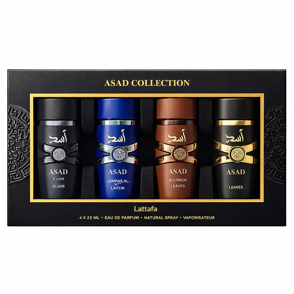 Lattafa Asad Collection Men's Perfume Sprays - Premium Variety Set, 4 x 25 ml Minis, Intense, Strong, Fragrant, Sample Men's Fragrances, Intense Men's Fragrance, Strong Men's Fragrance