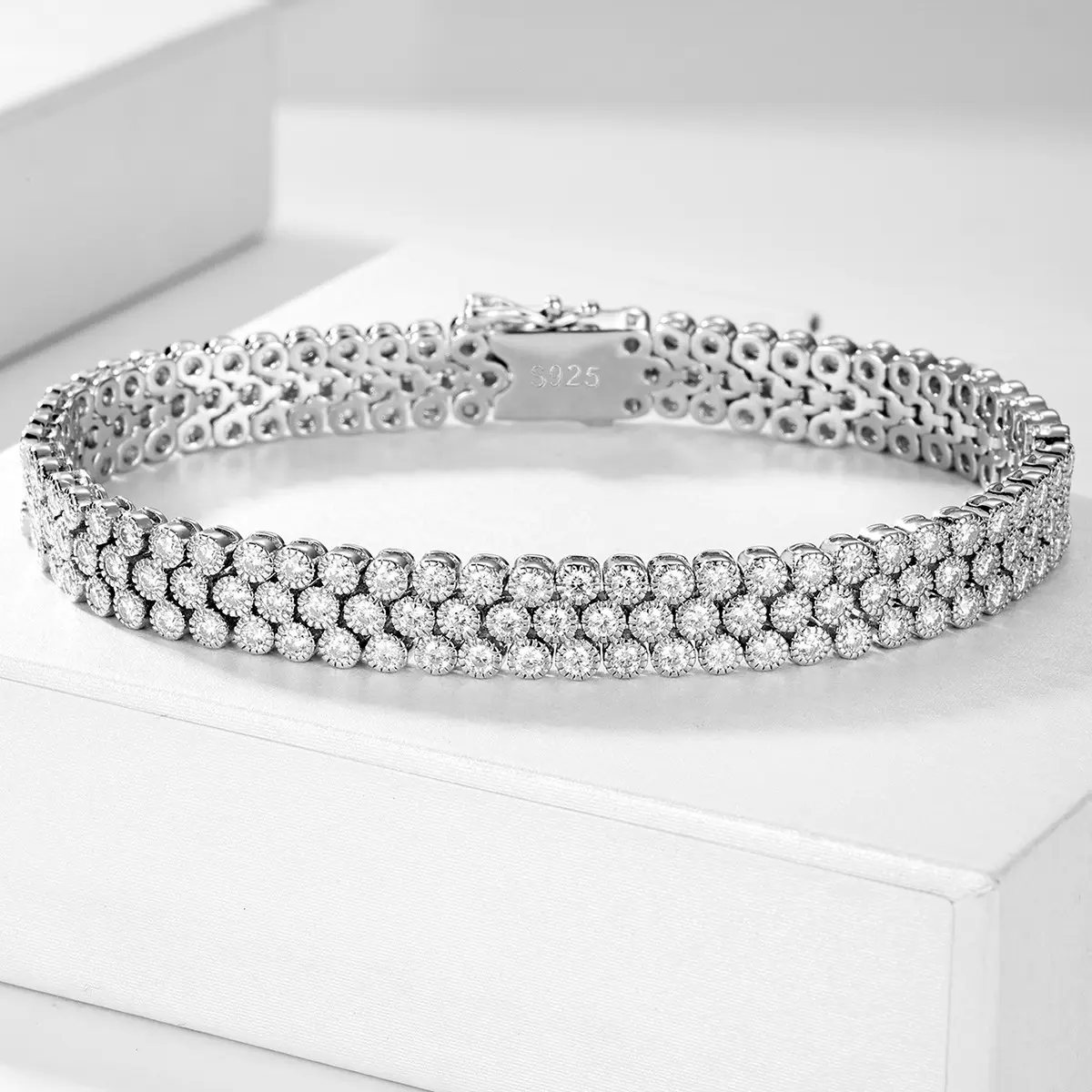 Women’s S925 Sterling Silver Full Paved Moissanite Bracelet, 174Pcs 2mm D-Color Moissanite, Comes with GRA Certificate