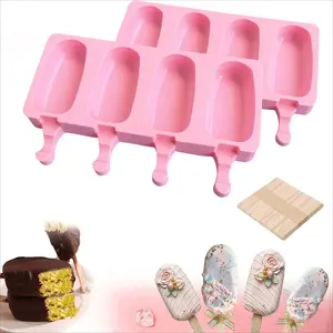 52 Pcs Popsicle Silicone Molds Set,Including 2 Pcs Ice Cream Molds And 50 Pcs Wooden Sticks for Cake Pop,Ice Pop,Cakesicles,Kitchen Utensils Bpa Nonstick