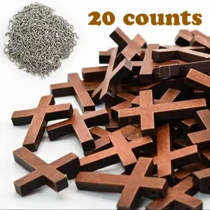 20 Piece Handheld Wooden Cross Pendants with Chains, Natural Wood Christian Gifts, DIY Jewelry Crafts, Church Prayer, Easter, Baptism, Religious Jewelry Gift