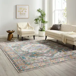 Modway Success Anisah Distressed Floral Vintage Medallion 8x10 Area Rug in Gray, Ivory, Yellow, Orange