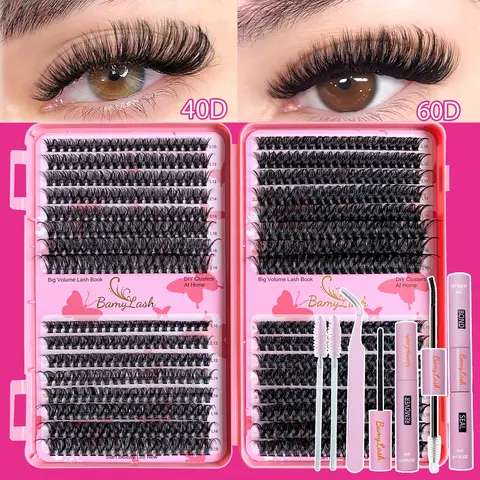 640pcs Eyelash Extension Set, 10-18mm Wide Band False Lashes, Fluffy Lash Clusters, Voluminous false eyelashes, Volumized false eyelashes, DIY Volume Eyelashes, D Curl Cluster DIY Supplies, 40D Individual Eyelashes with Bond & Remover & Tweezers