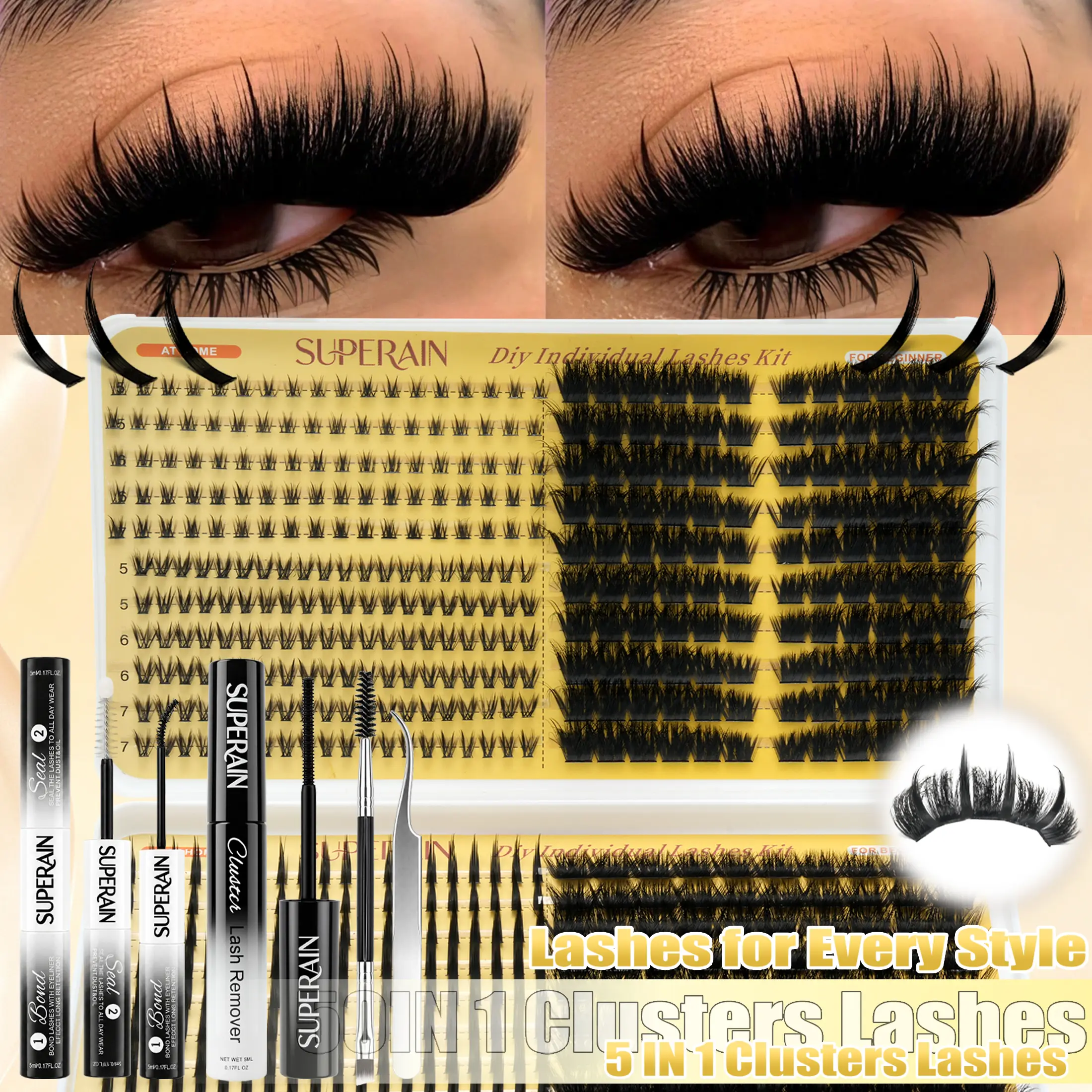 630 Pcs 4 IN 1 Lash Clusters Long 5-20mm Lash Spikes Lower Eyelashes Reusable Bottom Lashes Volume Individual Lashes DIY Spiky Lash Extension Thick Spiky Individuals Lashes Manga Cluster Eyelash Extensions Mink Strips Lashes Thick