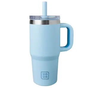 YAYA My First Travel Tumbler for Preschool & Kids 3+, Insulated Stainless Steel Tumbler with Reusable Silicone Straw & Spill-Proof Lid, Cup Holder Compatible, BPA-Free, 12oz, Blue