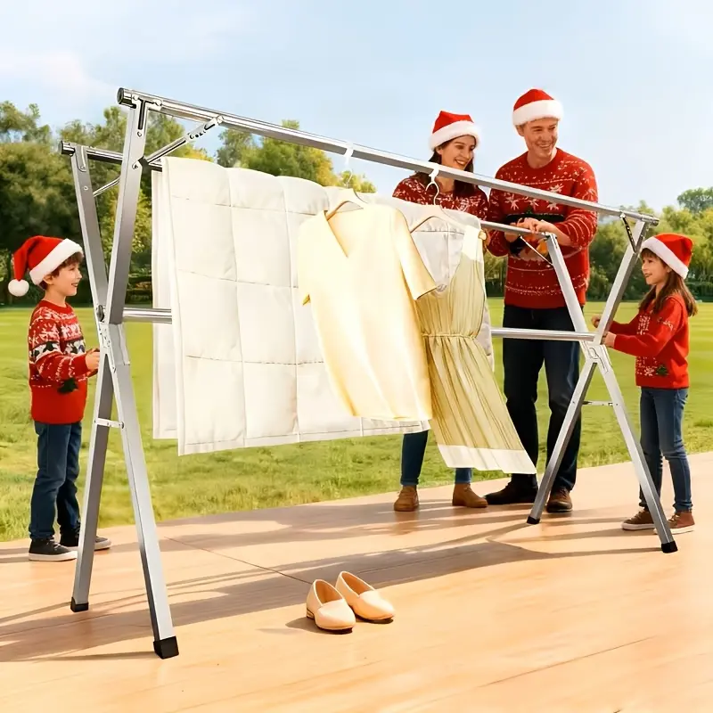 Three-Bar Foldable Clothes Drying Rack 63" And 78.7" Two Types, Retractable Length And Outdoor Indoor Use Durable Metal Drying Rack, Drying Rack Clothing Collapsible, Foldable Laundry Drying Rack, Heavy Duty Stainless Steel Clothesline, Drying Racks