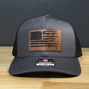 2ND AMENDMENT AMERICAN FLAG Patriotic Leather Patch Hat Charcoal/Black Adjustable Caps Adjustable Sun Cap