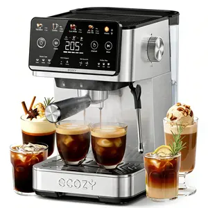 ecozy  4-in-1 Espresso Machine, Drip Coffee, Cold Brew and Over lce Machine with Touch Screen, Milk Frother Steam Wand, Stainless Steel, Coffee Maker for Cappuccinos, Lattes, Americanos