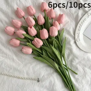 6pcs/10pcs Artificial Tulips for Home Decor, Living Room Bedroom Fake Flowers, Decorative Faux Flowers, Fall Decoration, Desk Garden Ornament, Gift Idea