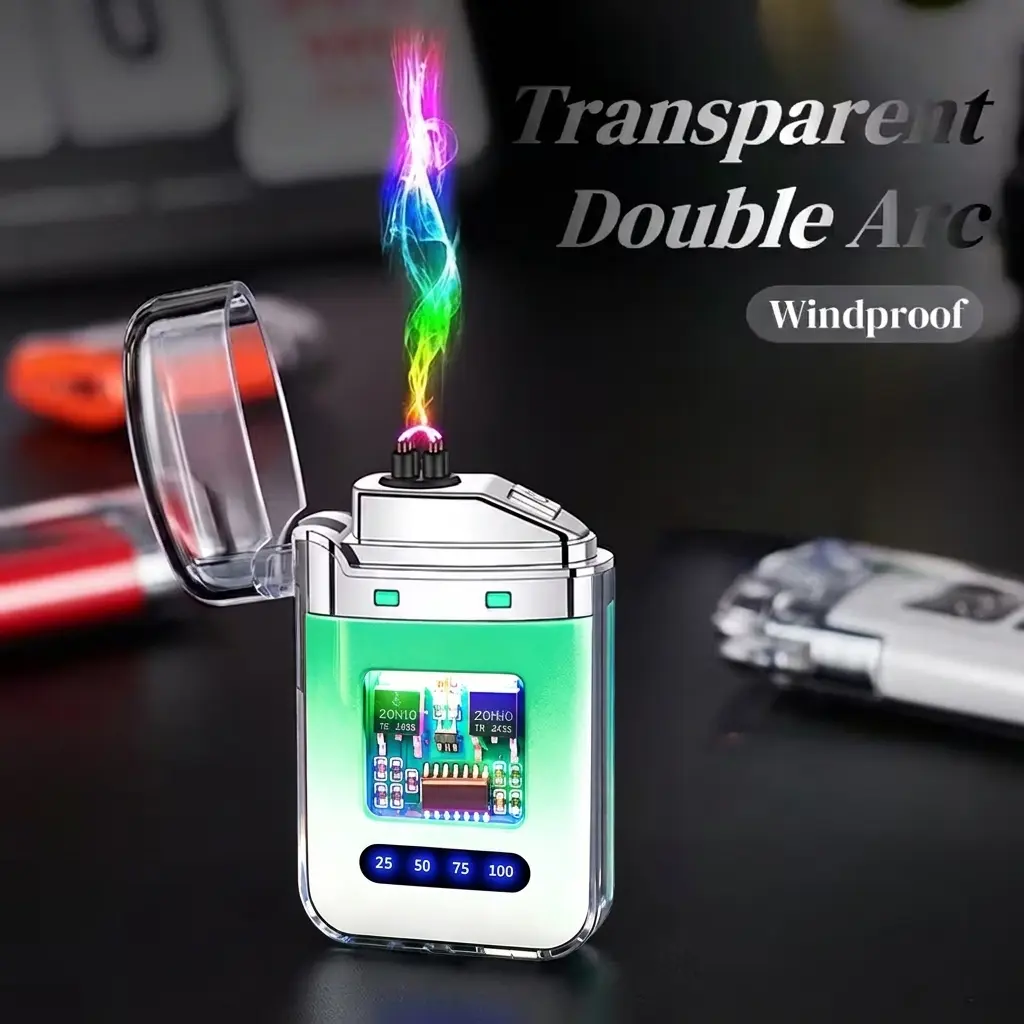 USB-C Rechargeable Electronic Arc Lighter - Sleek Windproof Waterproof Lighter with LED Display, 10s Auto Power-Off Protection, Long Design for Candle, Camping, Decor - Father's Day Outdoor Gift