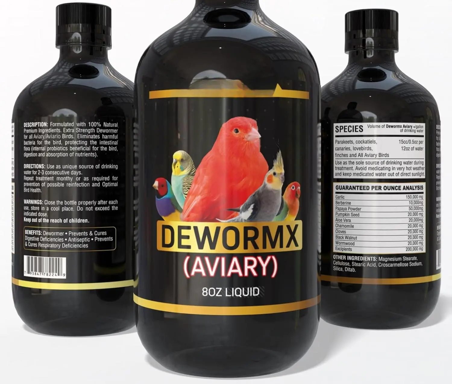 FARMALAB Natural Liquid Dewormer with Natural Ingredients & Odorless Garlic - 2oz/8oz Bird & Poultry Parasite Control, Immediate Use, Versatile Use, Safe for Caged/Aviary Birds, Hens, Ducks, Roosters, Turkeys, Geese, Baby Chicks, No Withdrawal Period