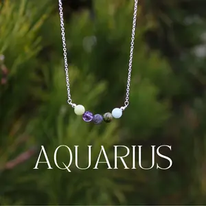 Handmade Aquarius Crystal Bead Necklace | Dainty Daily Wear | Natural Tumbled Stones | Personalized Healing Crystal Astrology/Zodiac Necklace | Birthday and  Anniversary