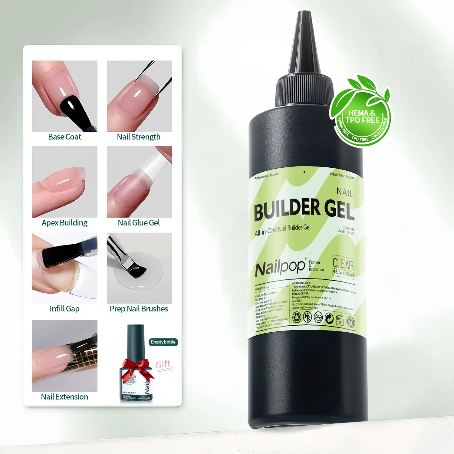1 Bottle All-in-One Professional Builder Gel – 7 Functions (Base/Apex/Extension) in 1 Soak Off Gel, 250ml Bulk Size, Nail Products, Perfect for Nail Shops & DIYers, Nail Art Manicure, Base Coat, Nail Strength, Prep Nail Brushes, Apex Building