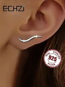 925 Sterling Silver Wave Line Ear Climbers, Minimalist Style Earrings, Perfect Gift for Women, Everyday Wear Jewelry