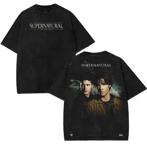 Limited Sam and Dean - Supernatural V2 Edition Double Printed Oversize Lightweight Acid Washed Tee TV series Vintage Graphic Design Top Cotton Comic Movie Classic Streetwear T-Shirt Clothes Menswear Womenswear.
