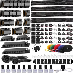 ELII 327 PCS Cable Management Kit 4 Cable Cable Sleeves,65 Cable Clips with 13Cord Holders,25 Roll Cable Organizer Straps,200 Fastening Cable Ties,20 Cable Zip Tie Mounts for Computer (Black)