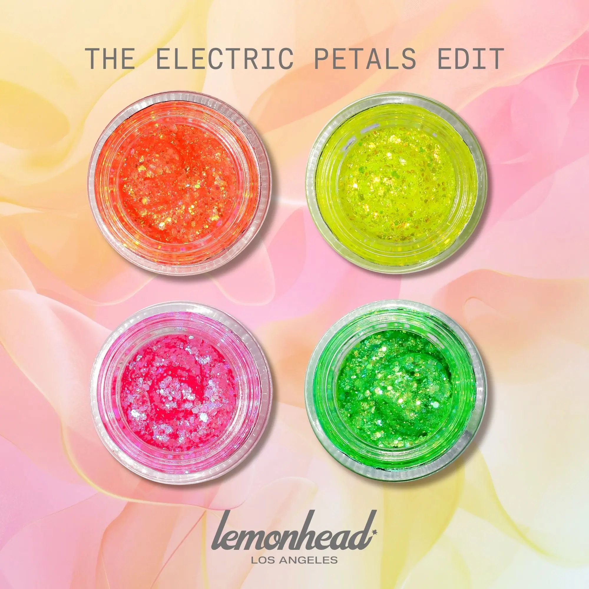 Lemonhead LA Electric Petals Edit | Glitter Identity Series | 4-Piece Mini Glitter Gel Set with Pastel Neon Glow, UV-Reactive Sheer Glitters, Festival & Summer Makeup | For Eyes, Face & Body