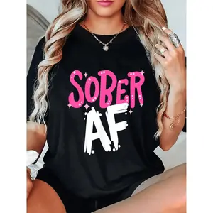 Mens and Womens Sober Anniversary Shirt with Funny Sobriety Message Bold Text Graphic Tee Durable Black Crew Neck Top Perfect for Sober Celebrations Birthdays and Parties Casual Ladies T Shirt Sober Lifestyle Outfit