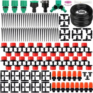 164FT Drip Irrigation System, 192 count Automatic Garden Watering System with Adjustable Misting Nozzle Sprinkler, 1/4 inch Blank Distribution Tubing Watering Drip Kit for Greenhouse, Patio, Lawn (164FT)