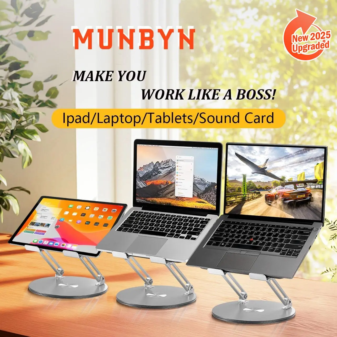 360° Rotating Laptop Stand, Adjustable Foldable Aluminum Laptop Stand, 2-in-1 Multifunctional Laptop Stand Hub for Gaming laptop & Mobile stand,Gray