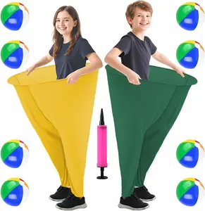 6 Pcs Granny Pants Yard Game, 2025 New Funny Giant Stretchy Pants, Granny Pants Outdoor Game with 4 Bouncy Balls & 1 Pump & 1 Granny Pant ( Random Color )